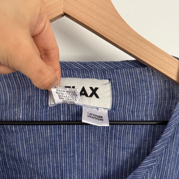 Flax Small Linen Button Up Shirt Long Sleeve Blue Stripe Lagen Coastal - Picture 3 of 7